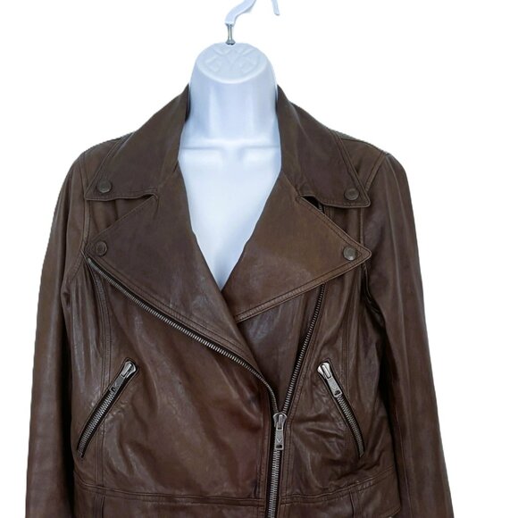 Vince grey Leather biker Jacket Sz M - Picture 2 of 11